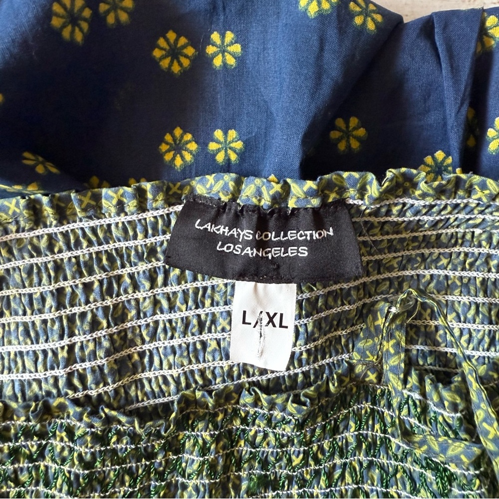 Lakhays Collection Green and Blue Smocked Tiered Maxi Dress - Picture 2 of 6